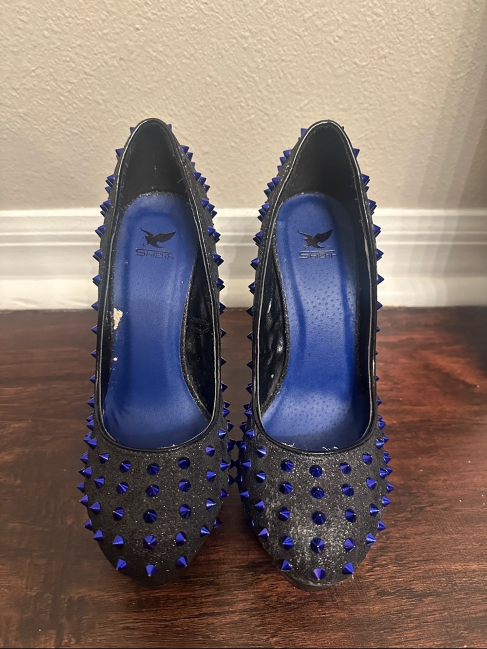 Shiekh Black Stilettos with Blue Sharp Stud Accents